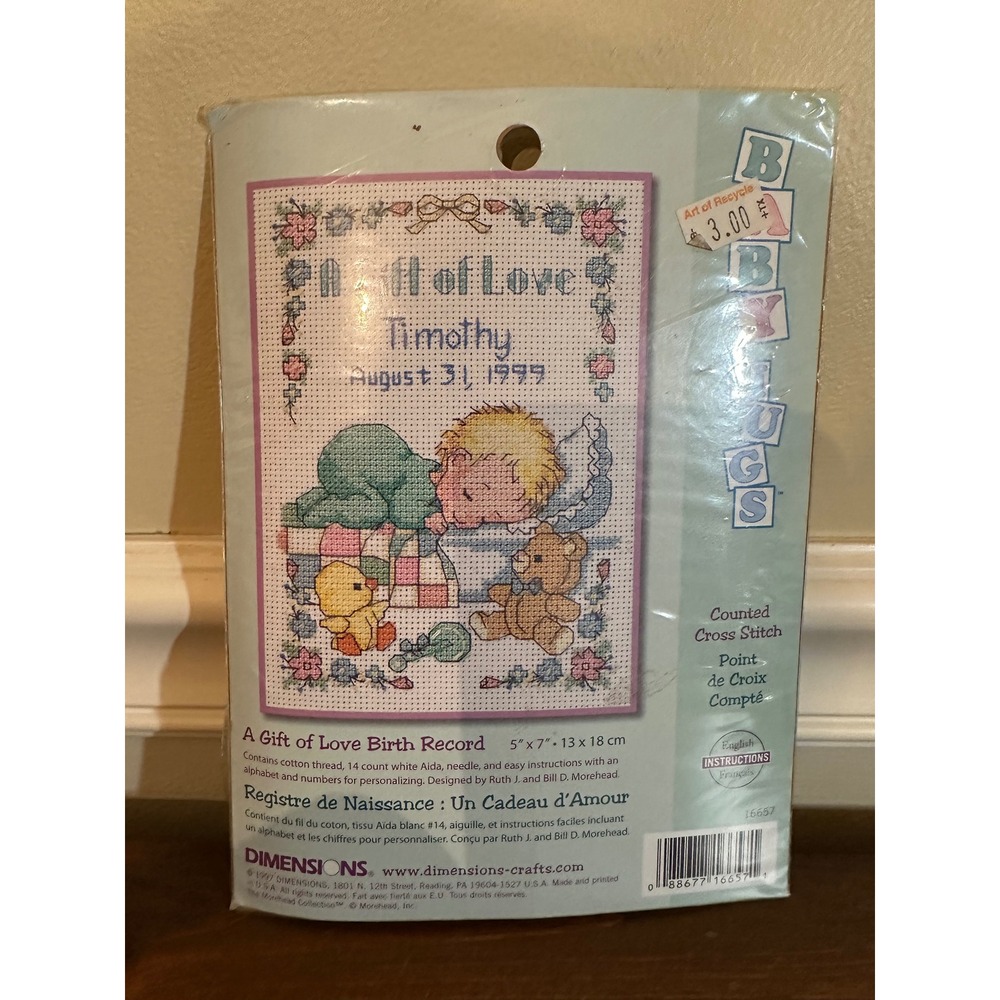 Dimensions Baby Hugs A Gift of Love Birth Record Counted Cross Stitch Kit 16657